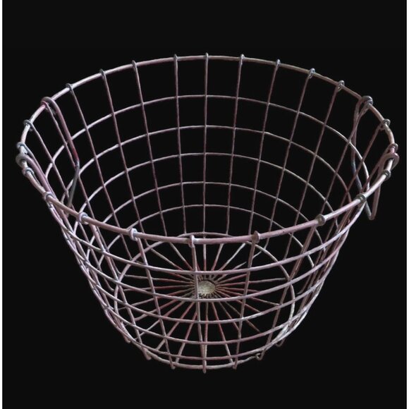 Vintage French Red Painted Wire Basket w Handles Weathered 10" x 14" LARGE - Picture 1 of 8